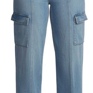 Wide Leg Cargo Jeans Size 18 Light Wash High Waist Y2K Streetwear Trend